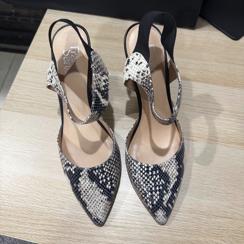 Franco Sarto Lima Pointed Toe Snakeskin Leather Ankle Strap Pumps Size 9.5 - Picture 3 of 9